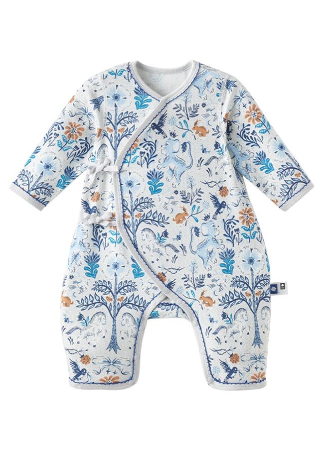 Babycare - Long Sleeves Footed Baby Onesie, Lion Blue, 1–3 Months, Soft Cotton, BPA-Free, Non-Toxic, Snap Closure, Gentle on Skin, Breathable Fabric, Durable, Comfortable Fit, Ideal for Infants