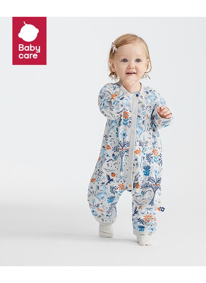 Babycare - Long Sleeves Footed Baby Onesie, Lion Blue, 1–3 Months, Soft Cotton, BPA-Free, Non-Toxic, Snap Closure, Gentle on Skin, Breathable Fabric, Durable, Comfortable Fit, Ideal for Infants