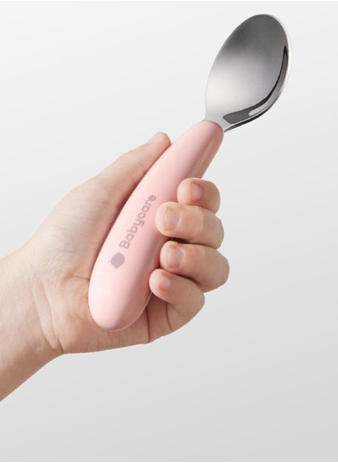 Babycare - Stainless Steel Fork and Spoon Set Pink with Box – BPA-Free, Durable Utensils for Babies and Toddlers, Safety Approved
