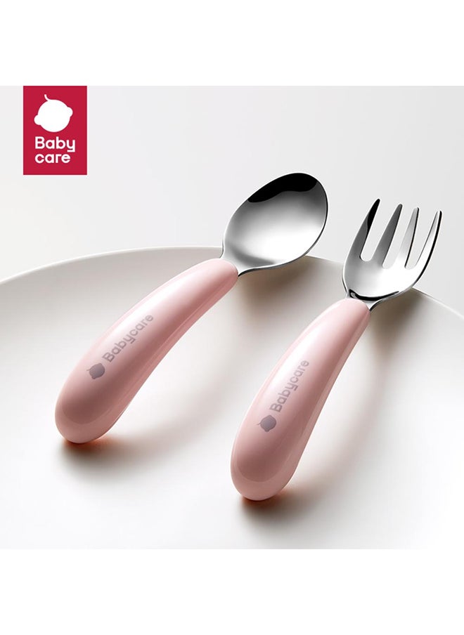 Babycare - Stainless Steel Fork and Spoon Set Pink with Box – BPA-Free, Durable Utensils for Babies and Toddlers, Safety Approved