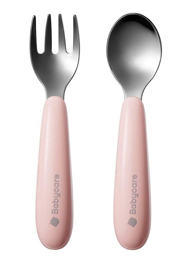Babycare - Stainless Steel Fork and Spoon Set Pink with Box – BPA-Free, Durable Utensils for Babies and Toddlers, Safety Approved