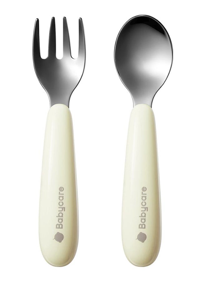 Stainless Steel Fork And Spoon Set - White