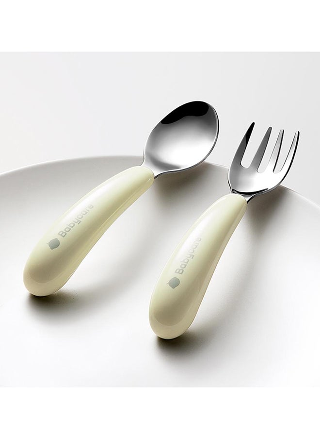 Stainless Steel Fork And Spoon Set - White