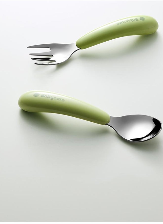 Babycare - Stainless Steel Fork and Spoon Set Green with Box – BPA-Free, Durable Utensils for Babies and Toddlers, Safety Approved