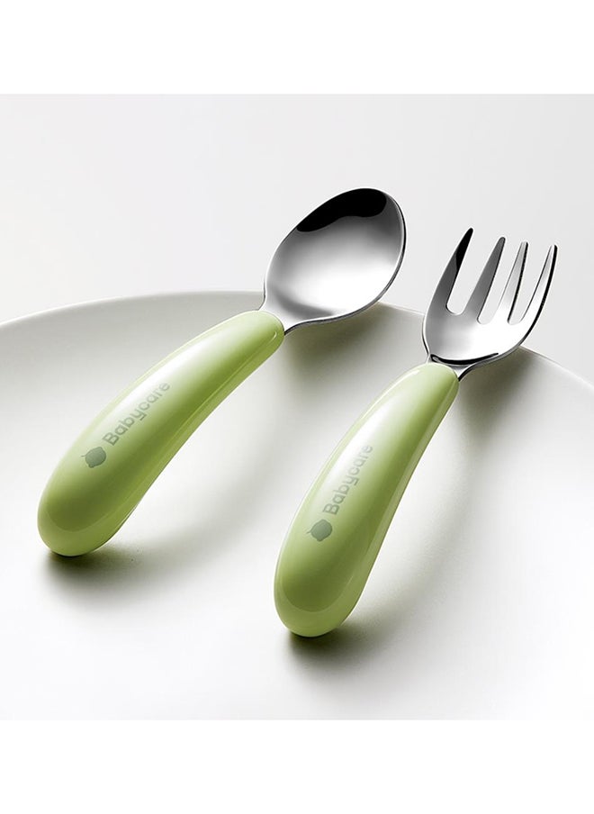 Babycare - Stainless Steel Fork and Spoon Set Green with Box – BPA-Free, Durable Utensils for Babies and Toddlers, Safety Approved