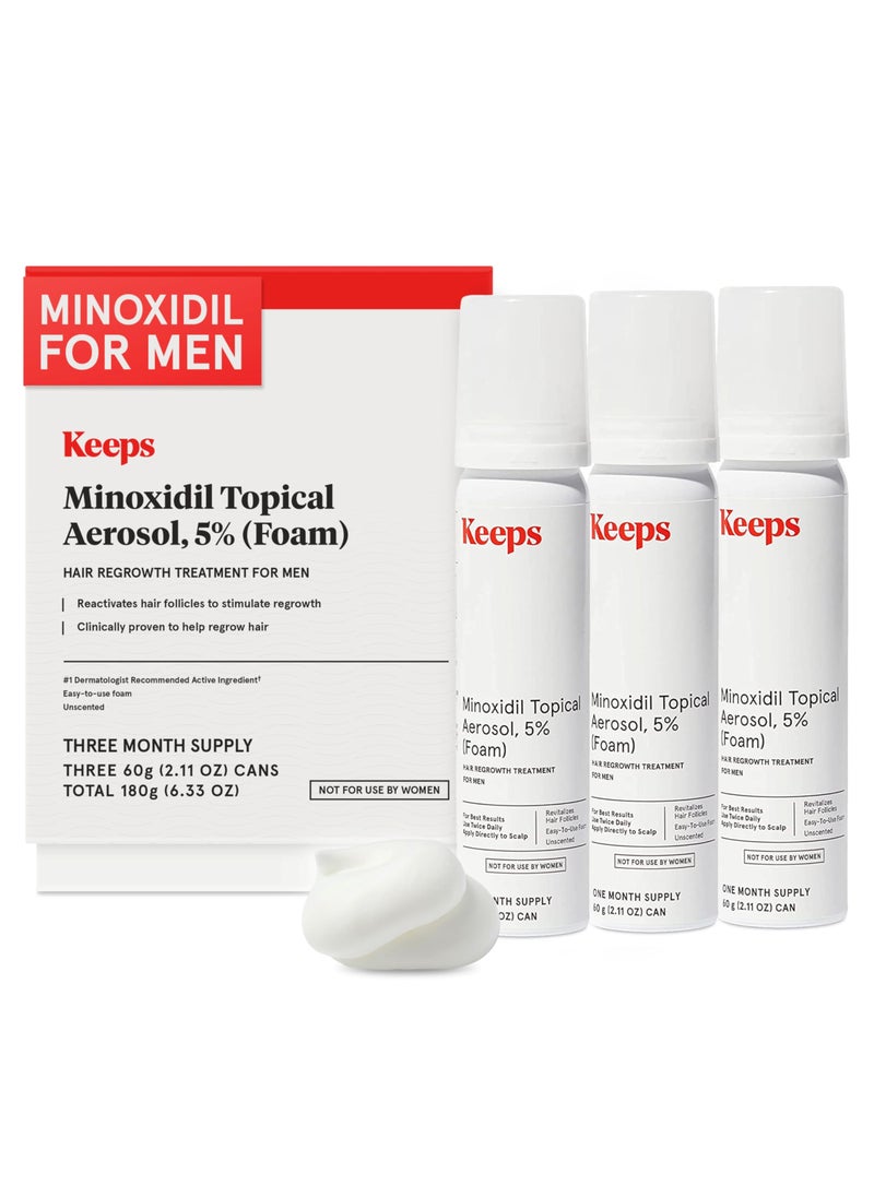 Keeps Extra Strength Minoxidil for Men Topical Aerosol Foam 5 Hair Growth Treatment  3 Month Supply 3 x 211oz Bottles  Thicker Longer Hair  Slows Hair Loss  Promotes Hair Regrowth
