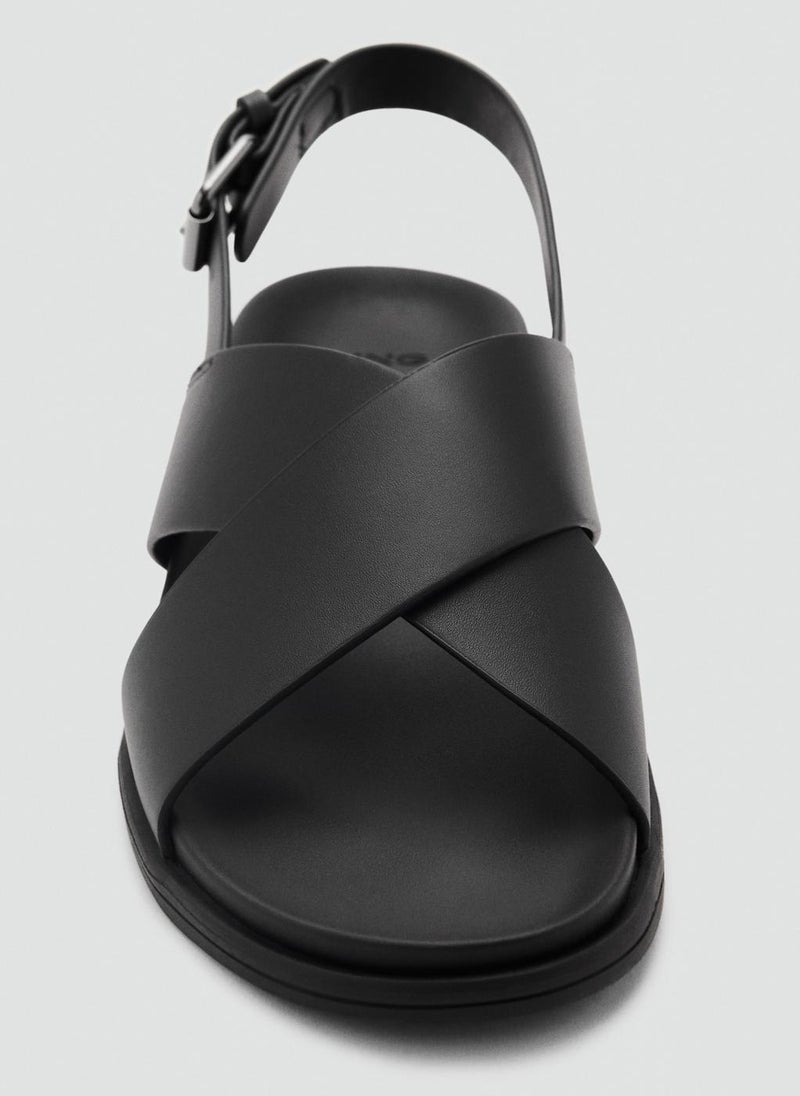 Leather Crossed Strap Sandal