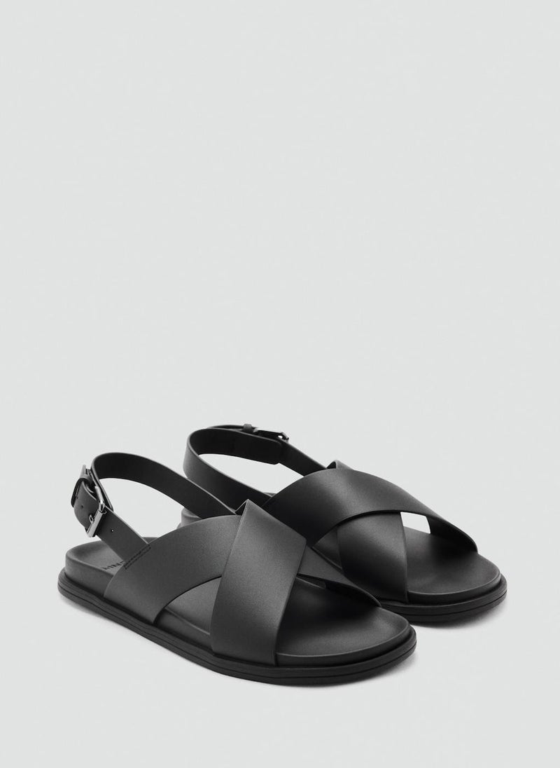 Leather Crossed Strap Sandal