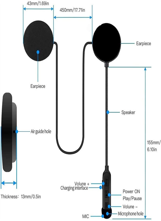EXCEFORE, Motorcycle Helmet Bluetooth Headset, Waterproof Sports Headset for Outdoor, Speakers Hands Free, Music Call Control, Bluetooth 5.0, 60 Hours Playing time High Sound System