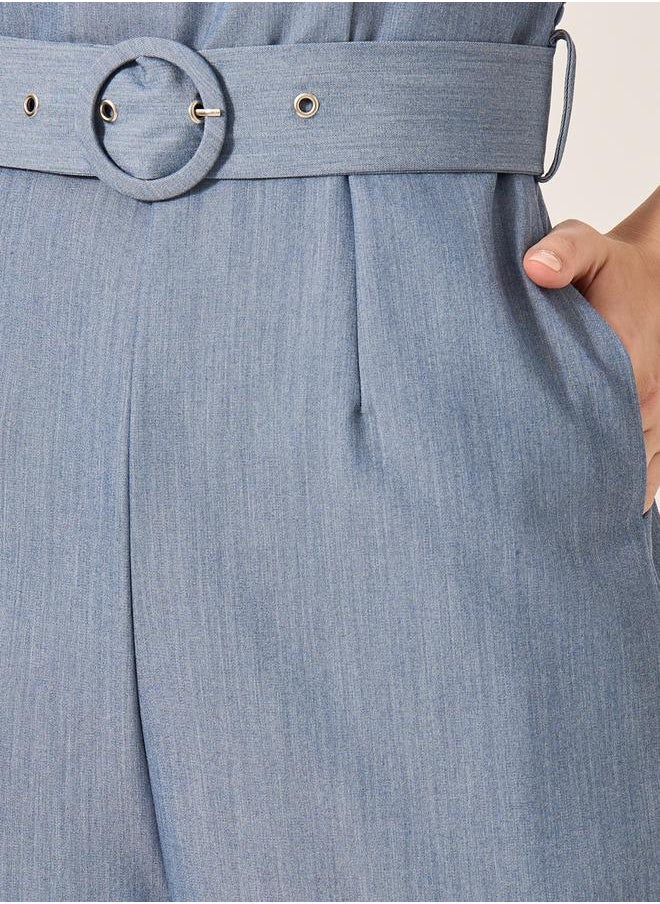 Smocked Back Belted Strappy Wide Leg Jumpsuit