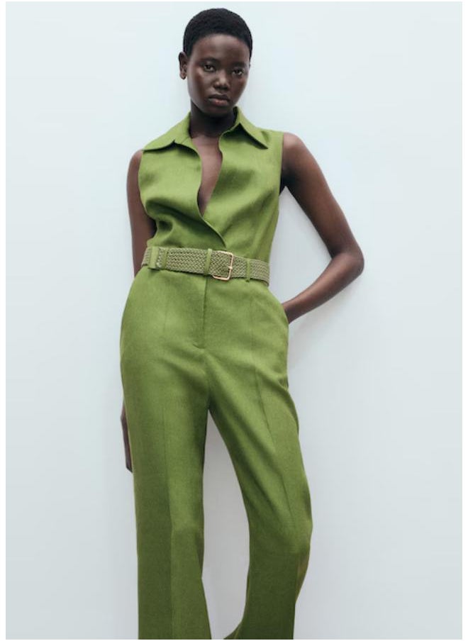 Casual Belted Linen Shirt Jumpsuit