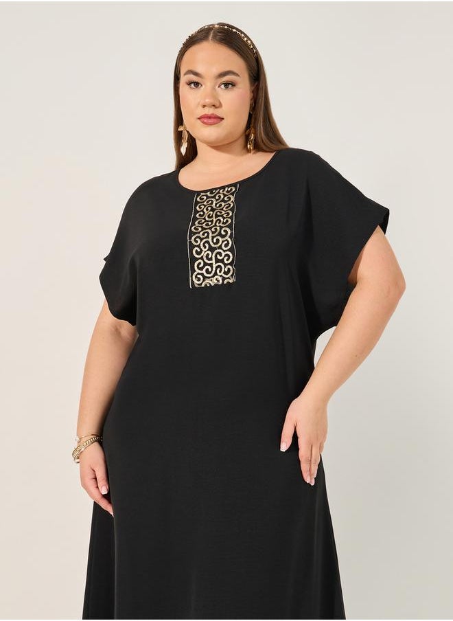 Plus Size Embroidered Detail Short Sleeve Jalabiya