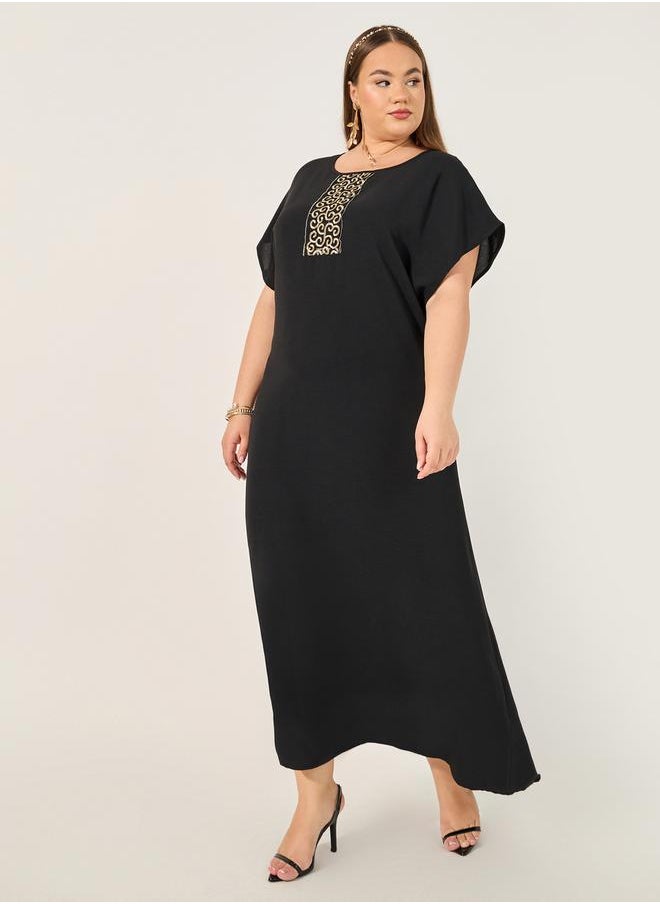 Plus Size Embroidered Detail Short Sleeve Jalabiya