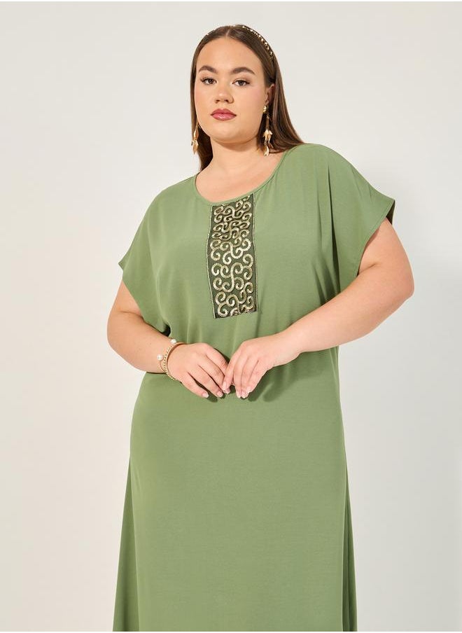 Plus Size Embroidered Detail Short Sleeve Jalabiya