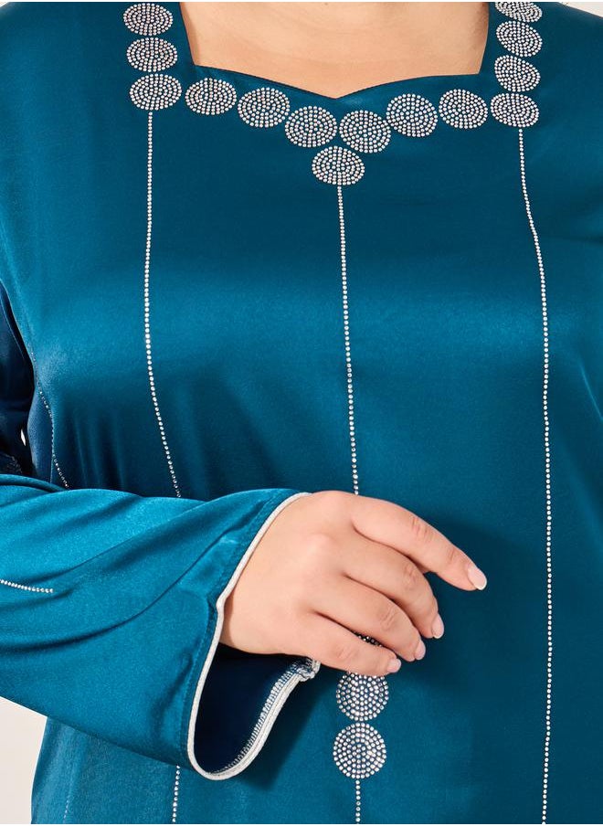 Plus Size Embellished Sweetheart Neck Jalabiya