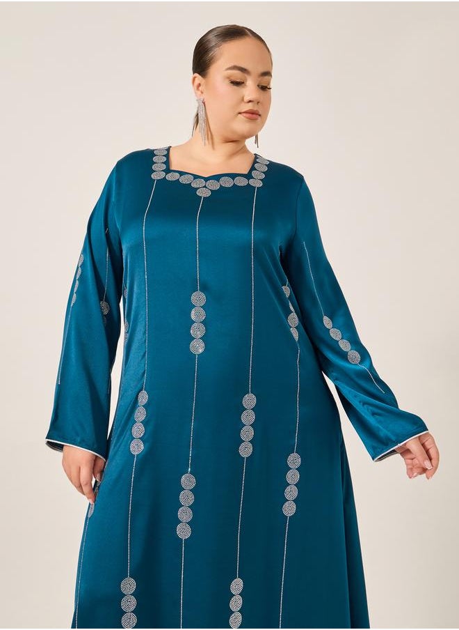 Plus Size Embellished Sweetheart Neck Jalabiya