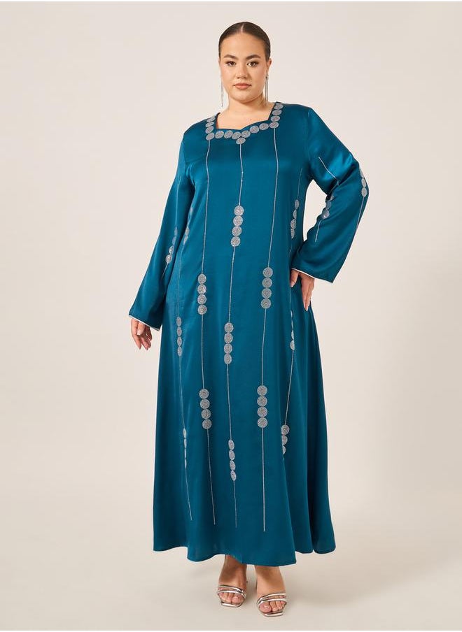 Plus Size Embellished Sweetheart Neck Jalabiya