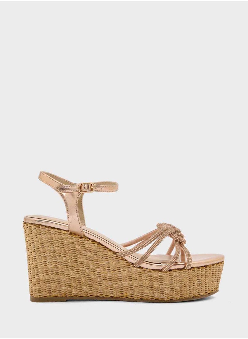 Ankle Strap Multi Strap Knotted High Wedge Sandal