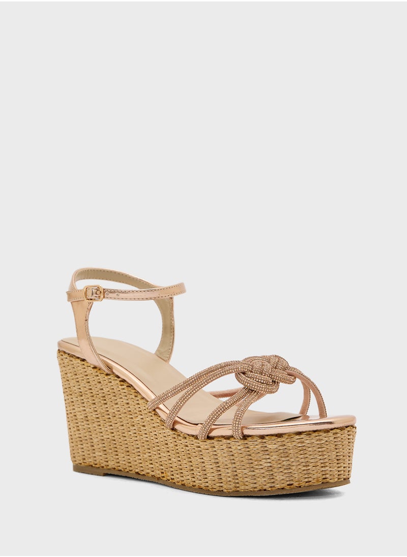 Ankle Strap Multi Strap Knotted High Wedge Sandal