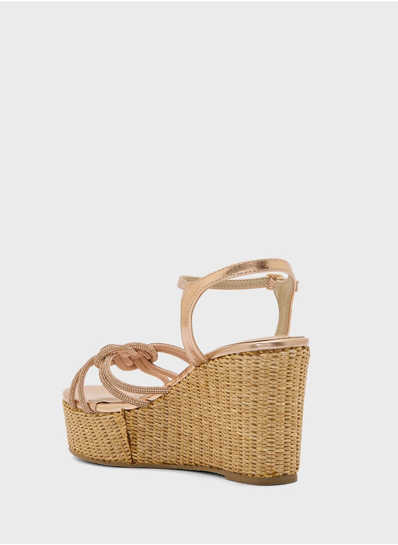 Ankle Strap Multi Strap Knotted High Wedge Sandal