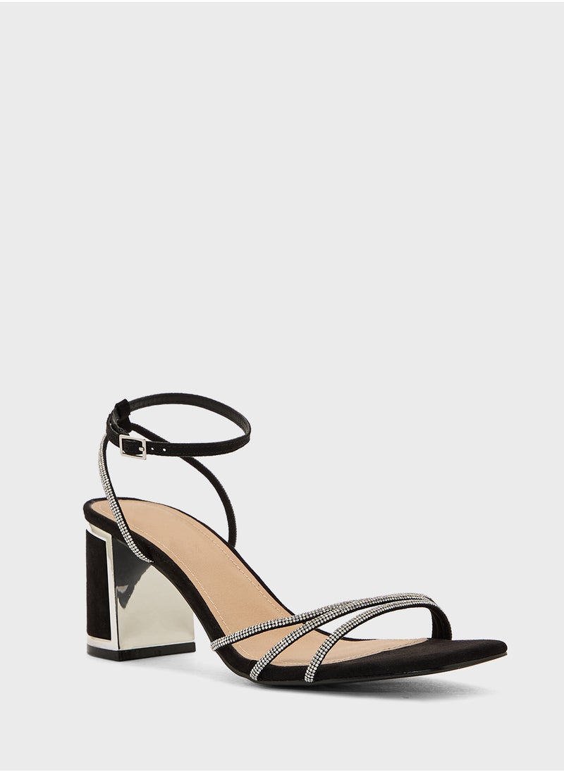 Ankle Strap Diamante Strap Block Heel Sandal