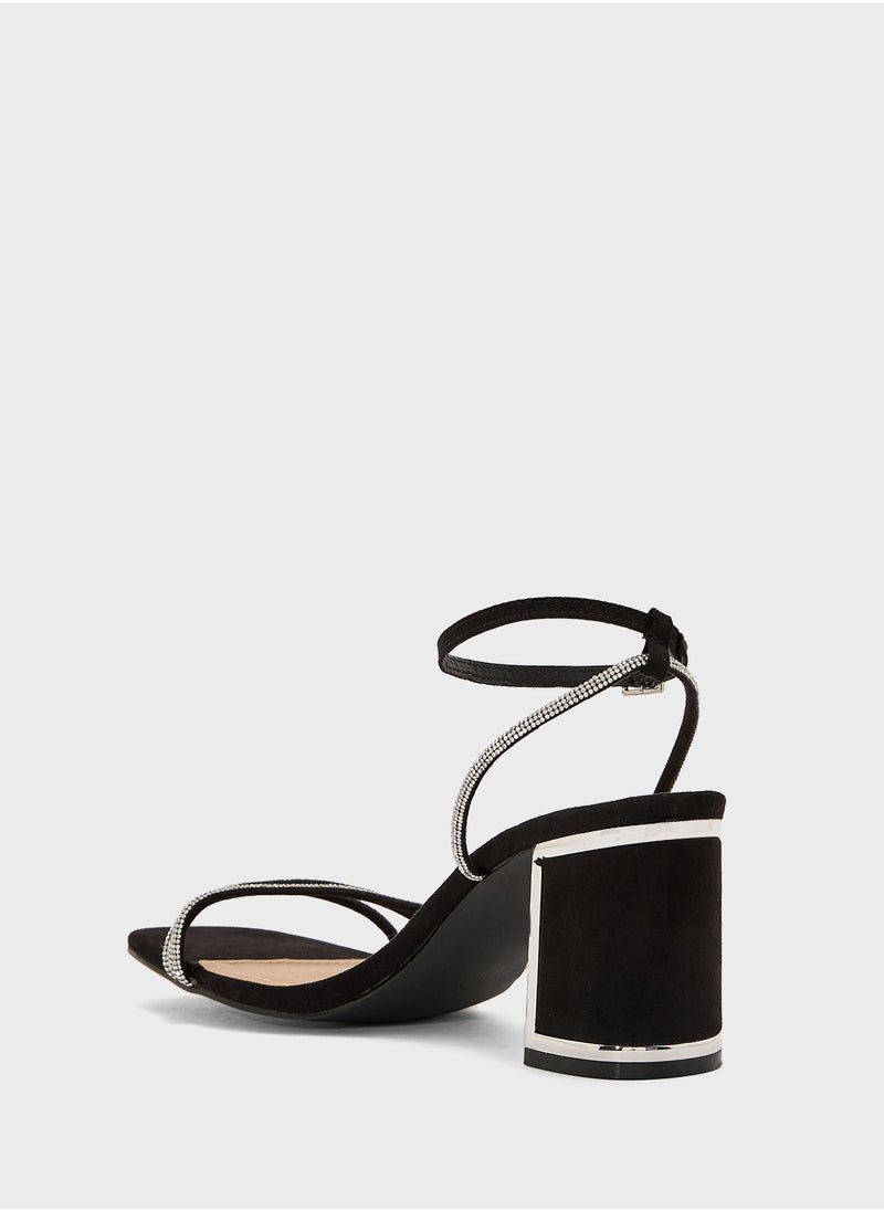Ankle Strap Diamante Strap Block Heel Sandal
