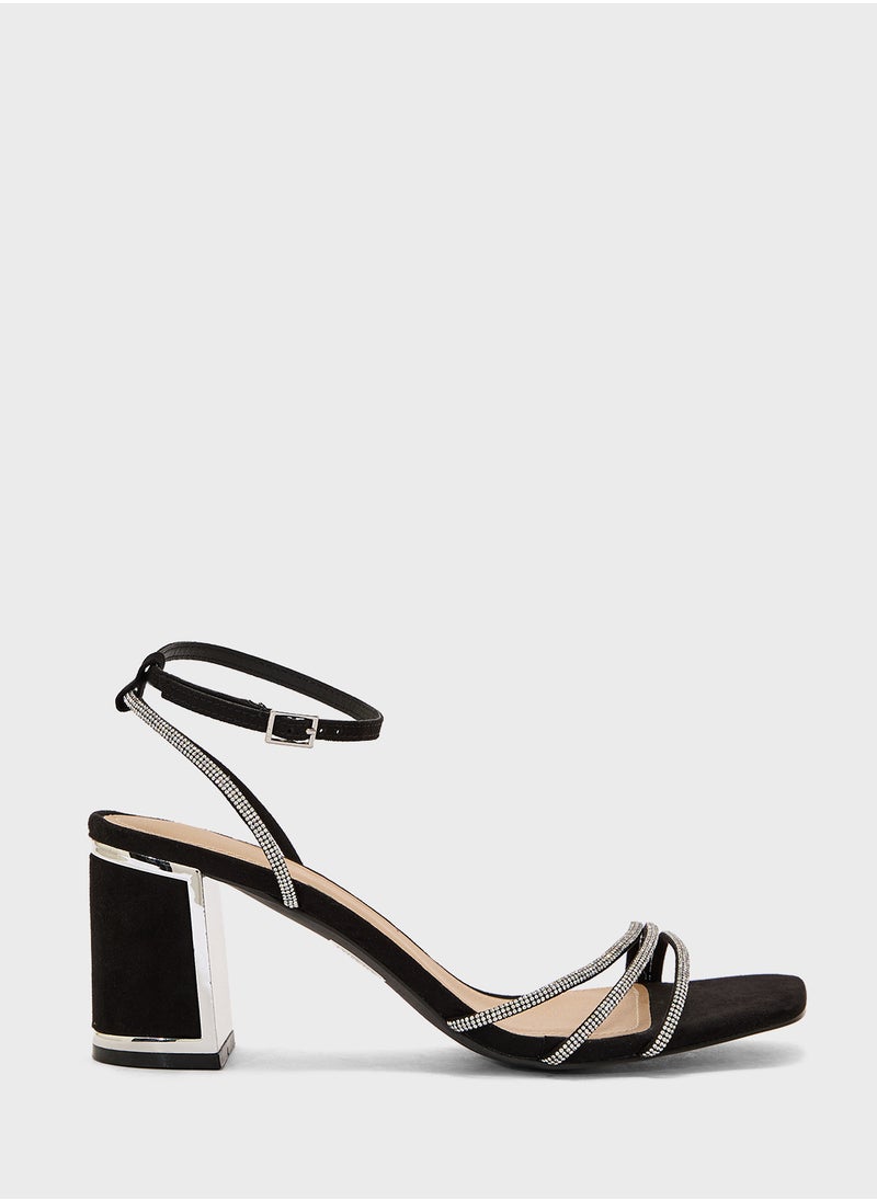 Ankle Strap Diamante Strap Block Heel Sandal
