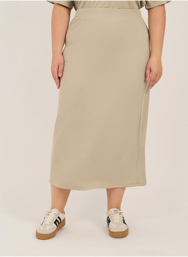 Plus Size Rib Knit A-Line Maxi Skirt