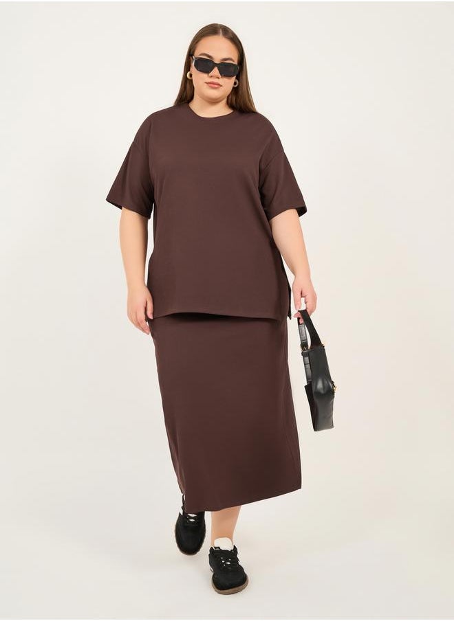 Plus Size Rib Knit A-Line Maxi Skirt