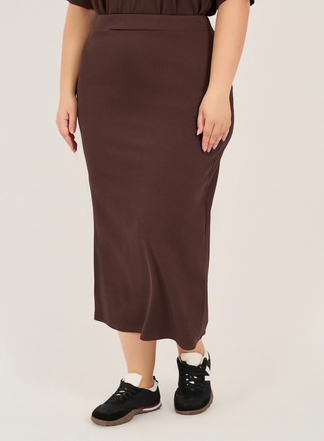 Plus Size Rib Knit A-Line Maxi Skirt