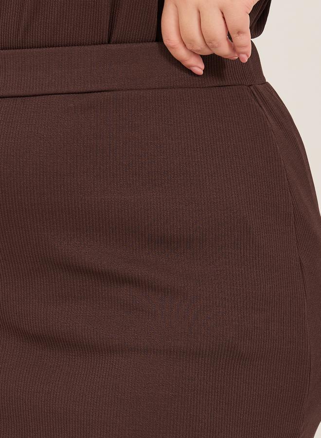 Plus Size Rib Knit A-Line Maxi Skirt