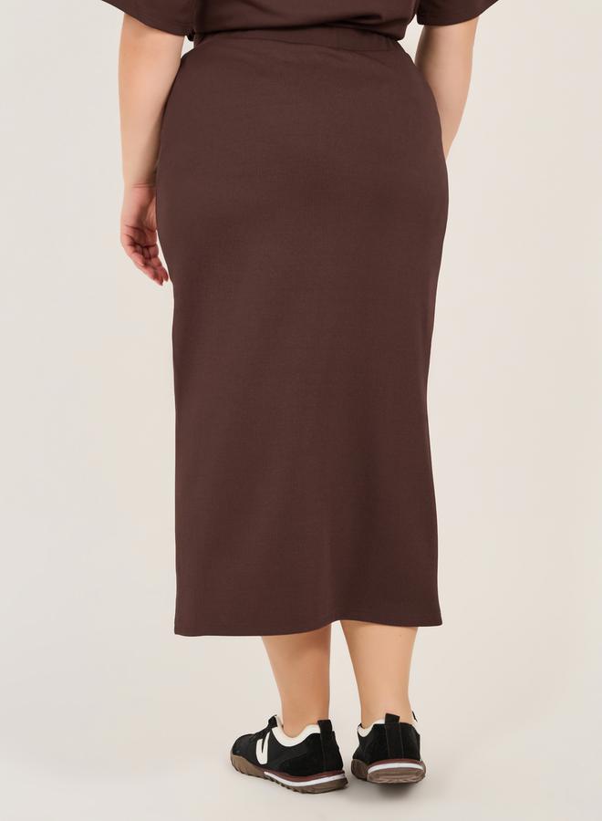 Plus Size Rib Knit A-Line Maxi Skirt
