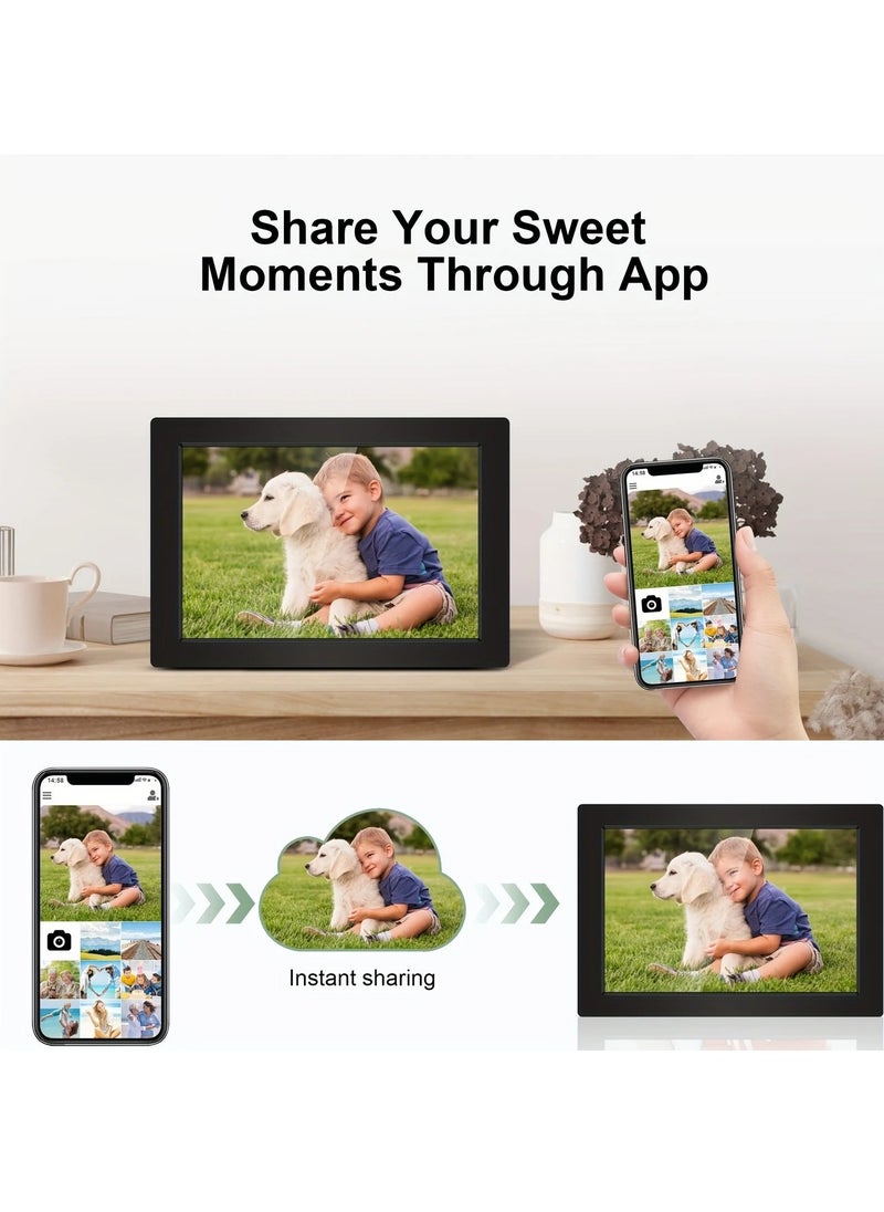 10.1-Inch Wifi Digital Photo Frame with IPS Touchscreen, Featuring 32GB of Built-In Memory, Automatic Rotation for Portraits And Landscapes, And The Ability to Instantly Share Wonderful Moments Anytime And Anywhere Through The Frameo App.