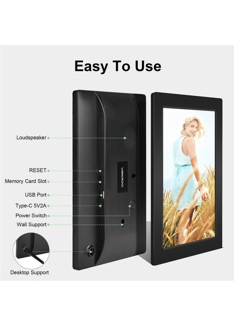 10.1-Inch Wifi Digital Photo Frame with IPS Touchscreen, Featuring 32GB of Built-In Memory, Automatic Rotation for Portraits And Landscapes, And The Ability to Instantly Share Wonderful Moments Anytime And Anywhere Through The Frameo App.