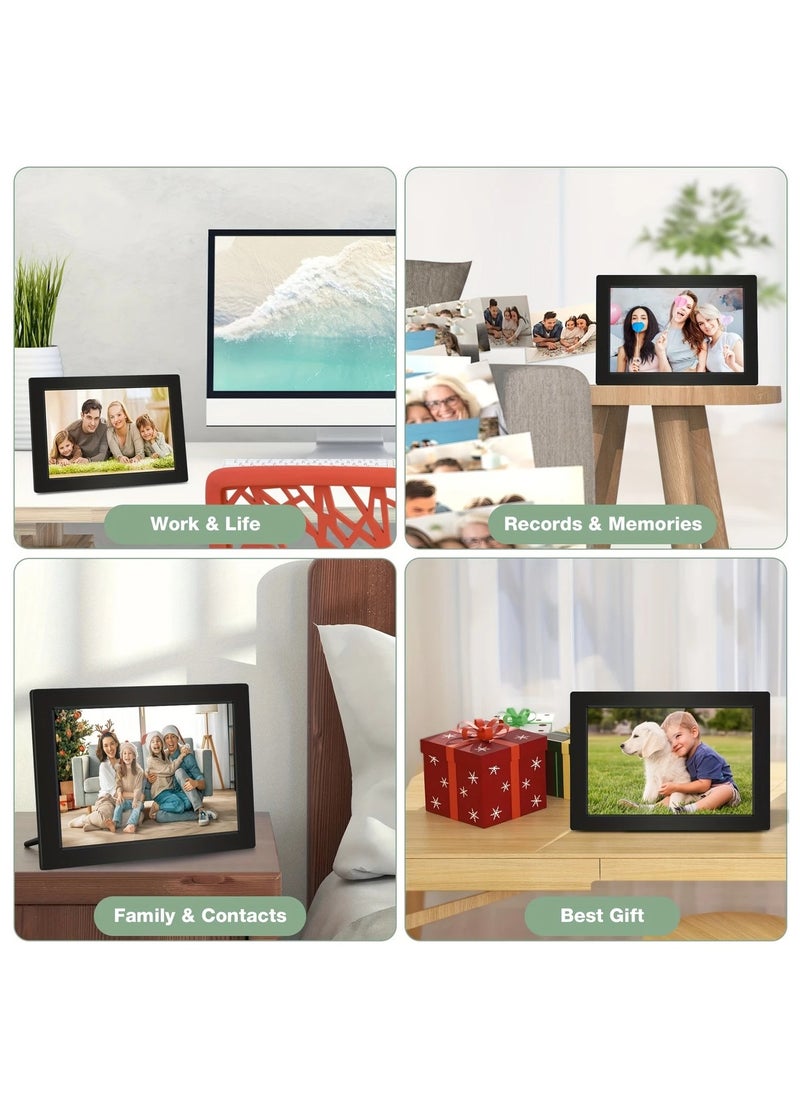 10.1-Inch Wifi Digital Photo Frame with IPS Touchscreen, Featuring 32GB of Built-In Memory, Automatic Rotation for Portraits And Landscapes, And The Ability to Instantly Share Wonderful Moments Anytime And Anywhere Through The Frameo App.