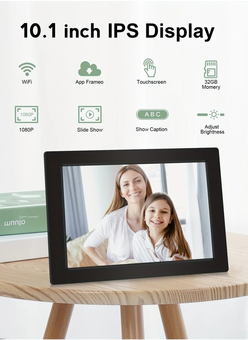 10.1-Inch Wifi Digital Photo Frame with IPS Touchscreen, Featuring 32GB of Built-In Memory, Automatic Rotation for Portraits And Landscapes, And The Ability to Instantly Share Wonderful Moments Anytime And Anywhere Through The Frameo App.