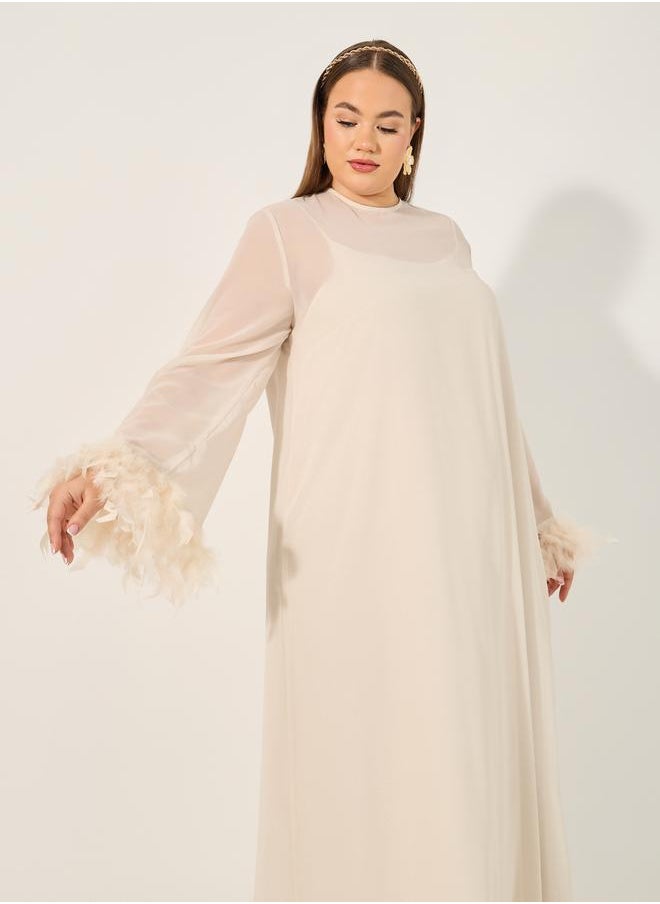 Solid Long Sleeves Shift Maxi Dress