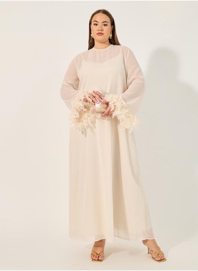 Solid Long Sleeves Shift Maxi Dress