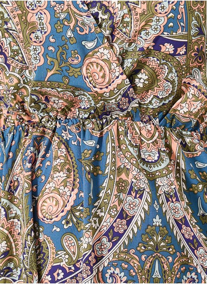 Plus Size All-Over Printed Wrap Look A-Line Midi Dress