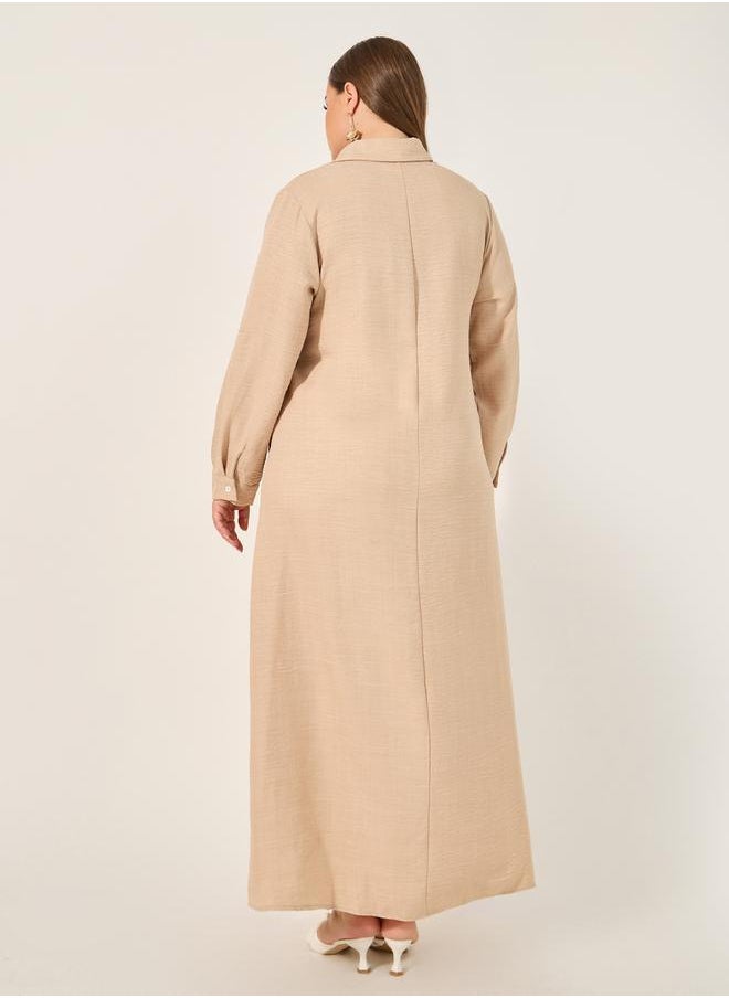 Plus Size Roll-Up Sleeves Shirt Maxi Dress