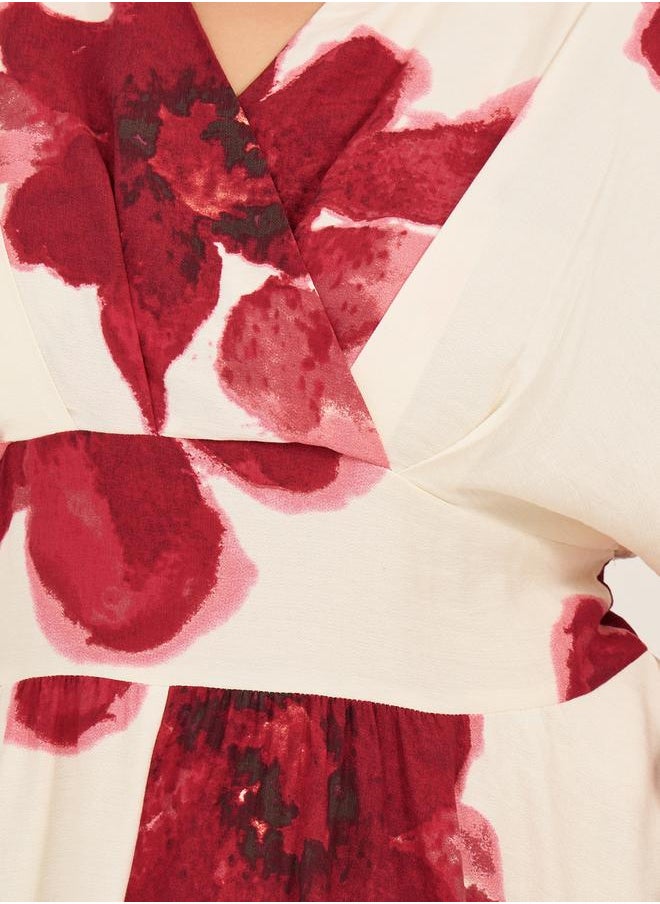 Plus Size Printed V-Neck A-Line Maxi Dress