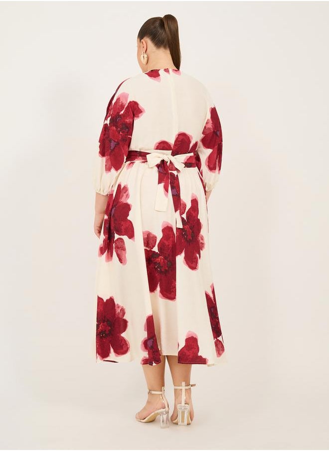Plus Size Printed V-Neck A-Line Maxi Dress