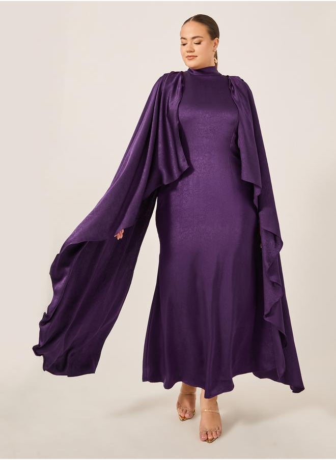 Plus Size Plain Long Cape Sleeves A-Line Maxi Dress