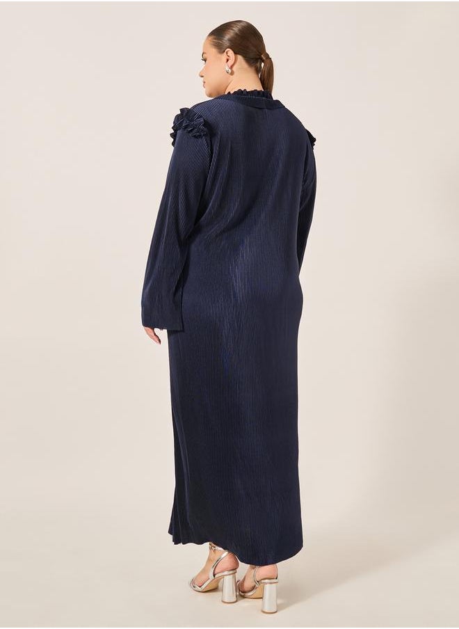 Plus Size Plain Tie Up Neck Shift Maxi Dress