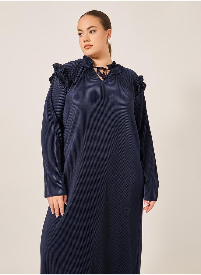 Plus Size Plain Tie Up Neck Shift Maxi Dress