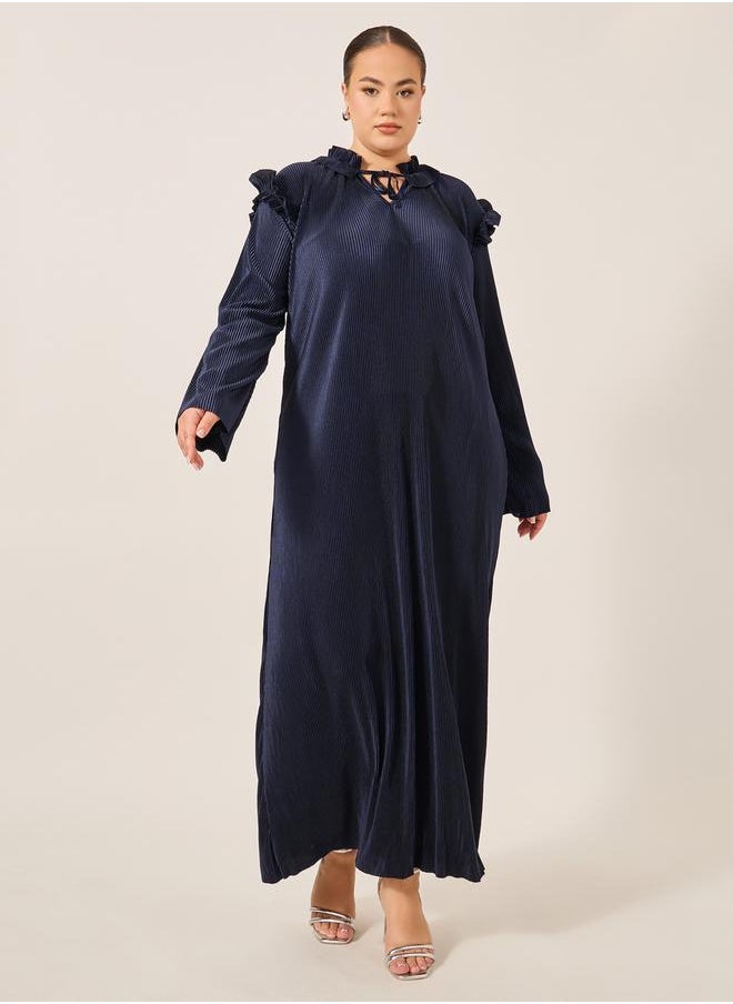 Plus Size Plain Tie Up Neck Shift Maxi Dress