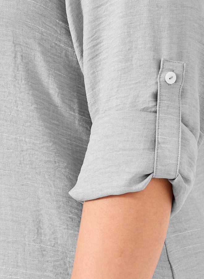 Plus Size Roll-Up Sleeves Shirt Maxi Dress
