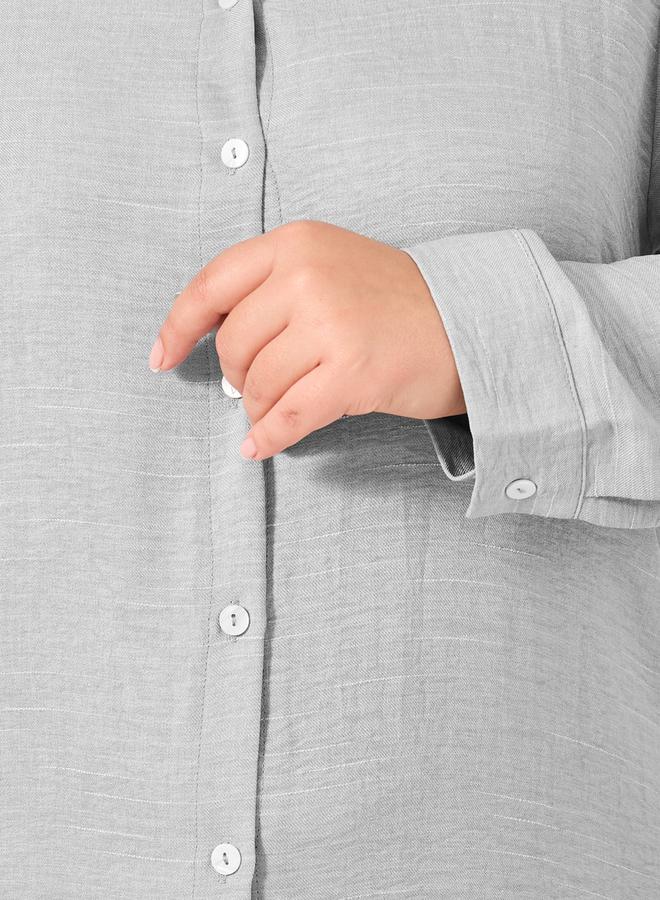 Plus Size Roll-Up Sleeves Shirt Maxi Dress