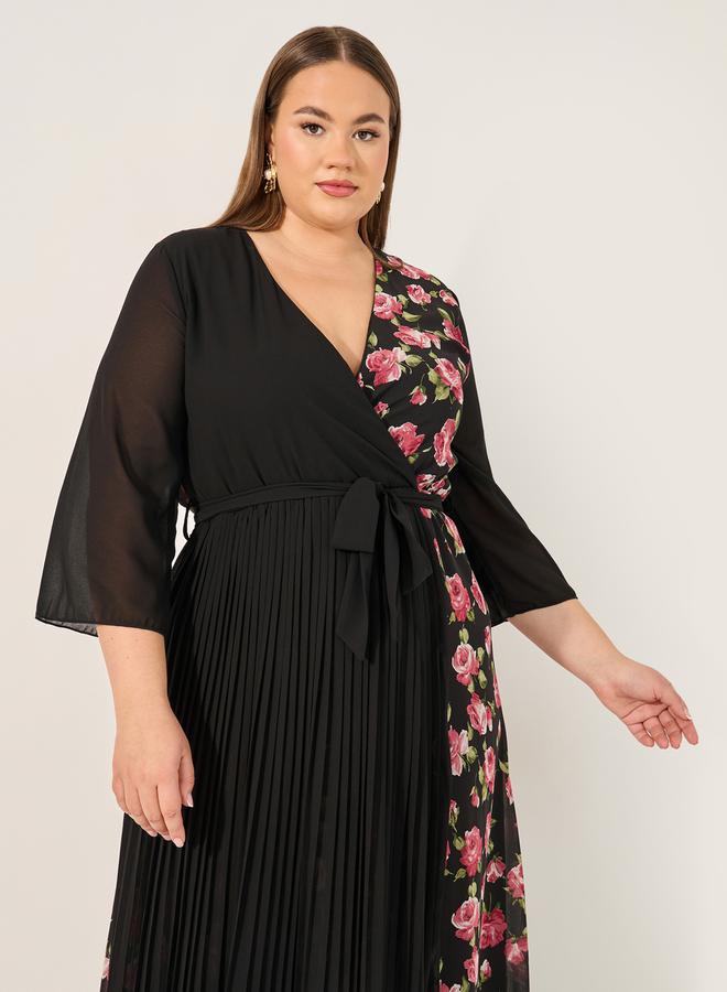 Print 3/4th Sleeves A-Line Maxi Dress