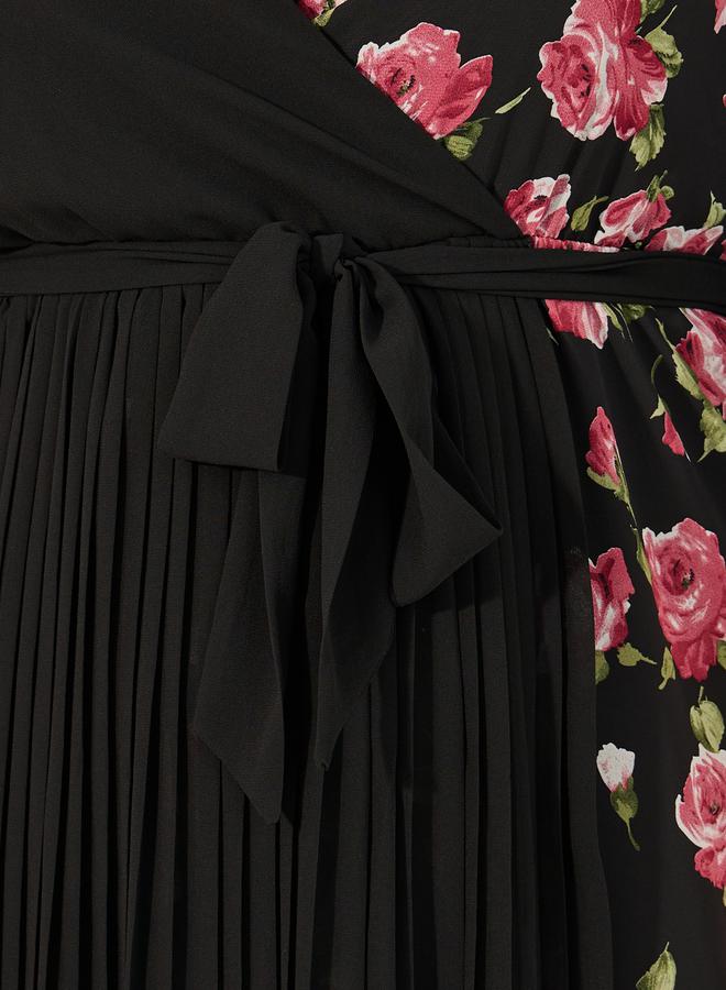 Print 3/4th Sleeves A-Line Maxi Dress